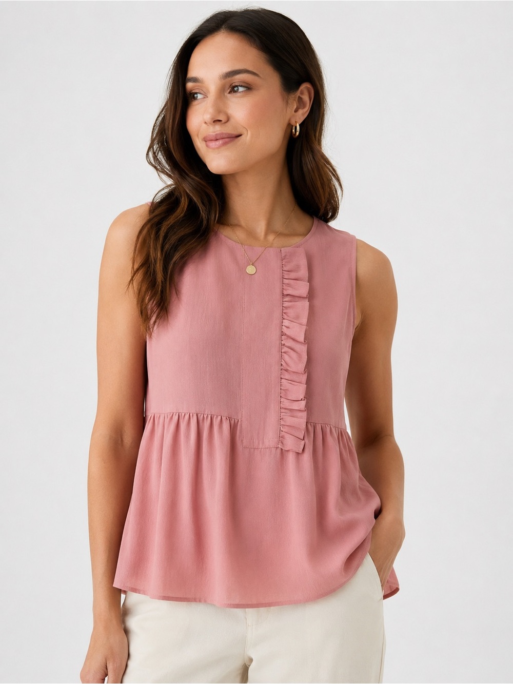 Gap Dusty Rose Ruffle Front Sleeveless Peplum Blouse Top Medium